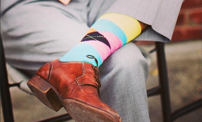 A photo of colorful dress socks for men. 
