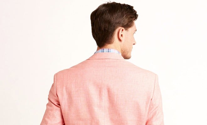 A photo of a pink men's blazer.